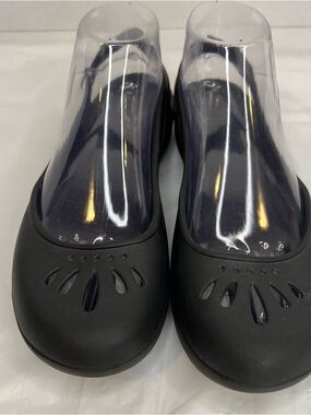 CROCS Women's Black Slip-On Ballet Flats with Teardrop Cutouts